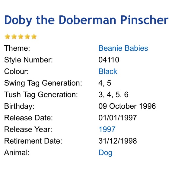 1996 Doby the Doberman Pinscher Beanie Baby - Picture 3 of 12